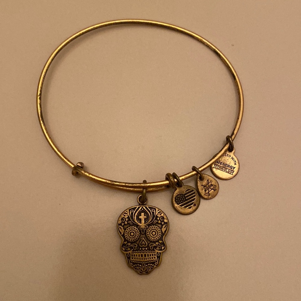Alex and Ani Sugar-skull Gold bangle bracelet
